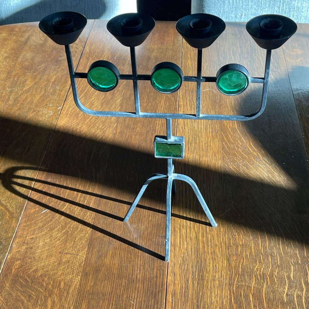 Mid Century Swedish Gunnar Ander for Ystad Metall Wrought Iron and Glass Candlea - Picture 2 of 4